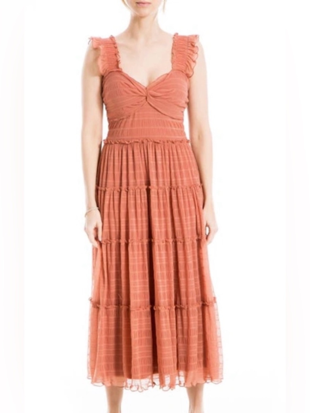 Women’s Tiered Ruffle Midi Dress - Rust